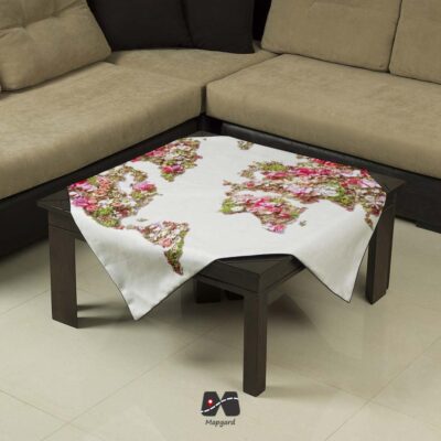 رومیزی مربع طرح نقشه جهان گل