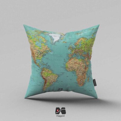 کوسن طرح نقشه جهان سبز آبی شارپ